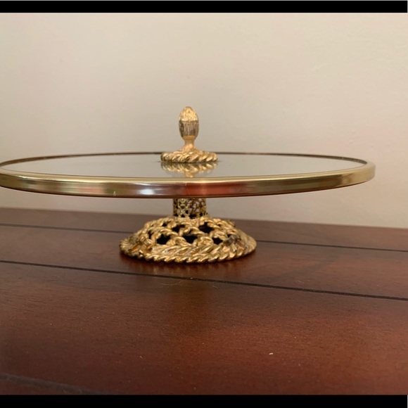 Vintage gold pedestal glass tray - Picture 3 of 3